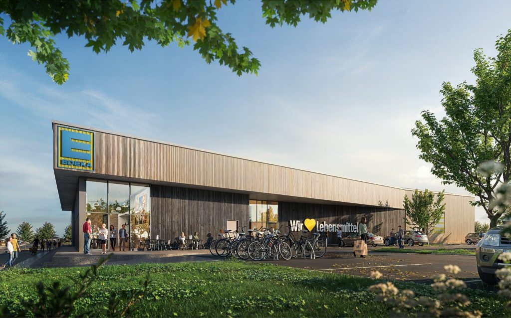 TRIQBRIQ baut Rohbau für erstes recyclebares Supermarkt-Gebäude für EDEKA
