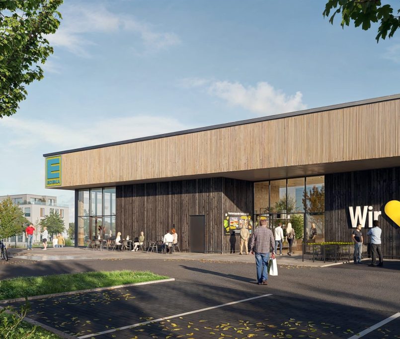 TRIQBRIQ baut Rohbau für erstes recyclebares Supermarkt-Gebäude für EDEKA
